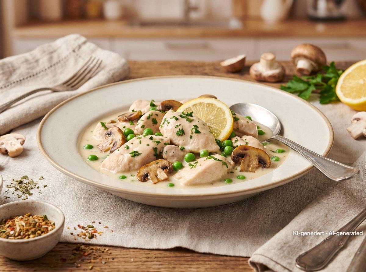 Chicken Fricassee with Peas and Mushrooms
