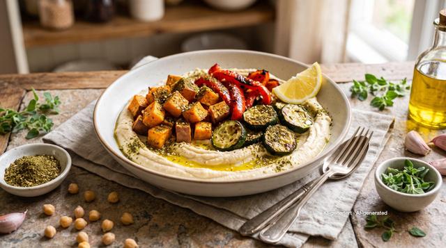 Hummus-Bowl mit Za'atar-Ofengemüse