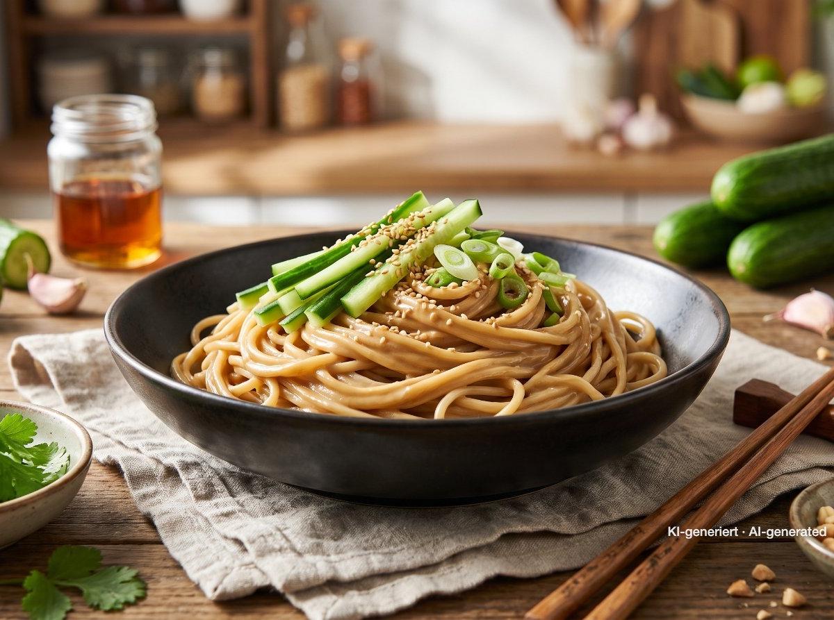 Noodles fríos de sésamo con pepino