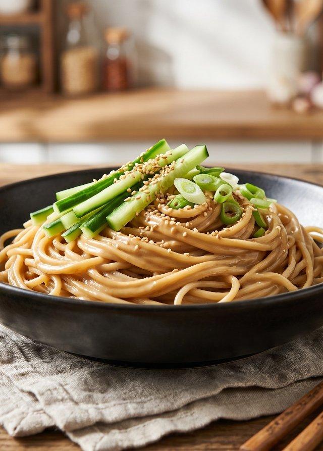 Noodles fríos de sésamo con pepino