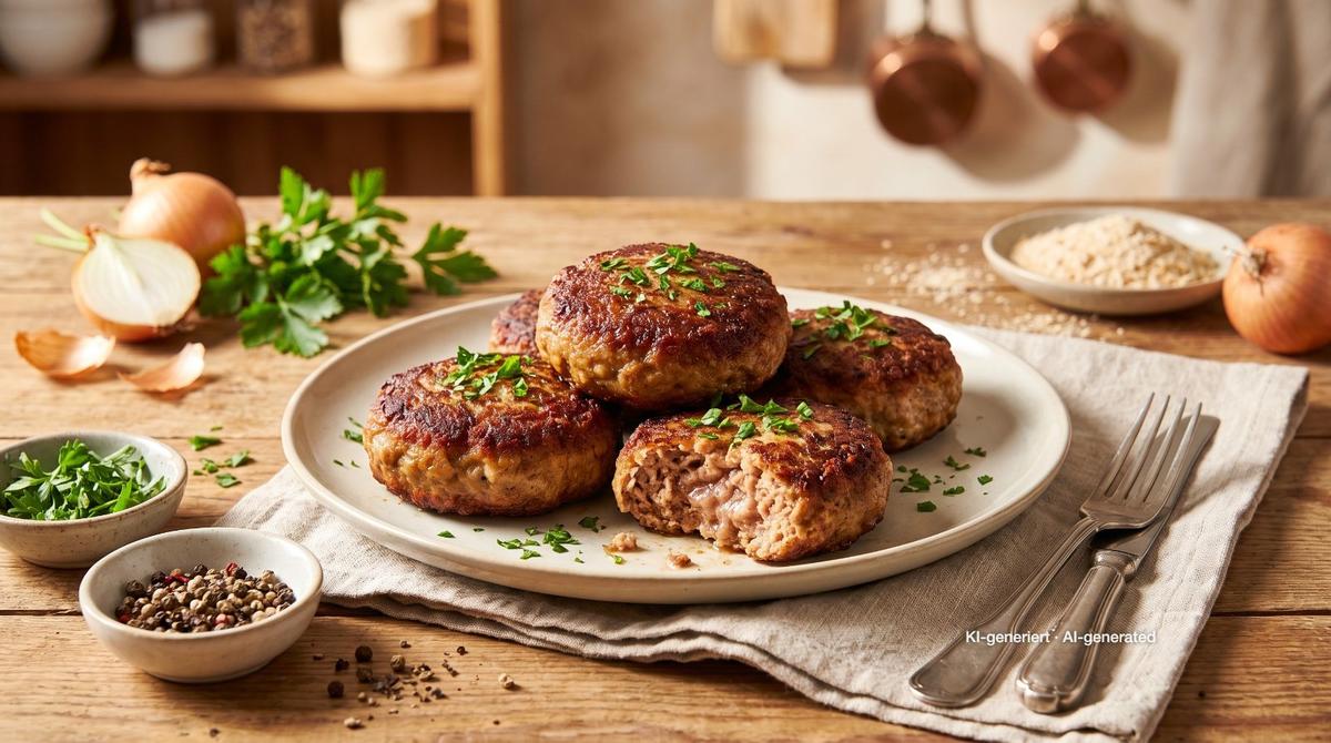 Klassieke Frikadellen (Duitse gehaktballen) – Recept en afbeelding gemaakt met AI, redactioneel gecontroleerd