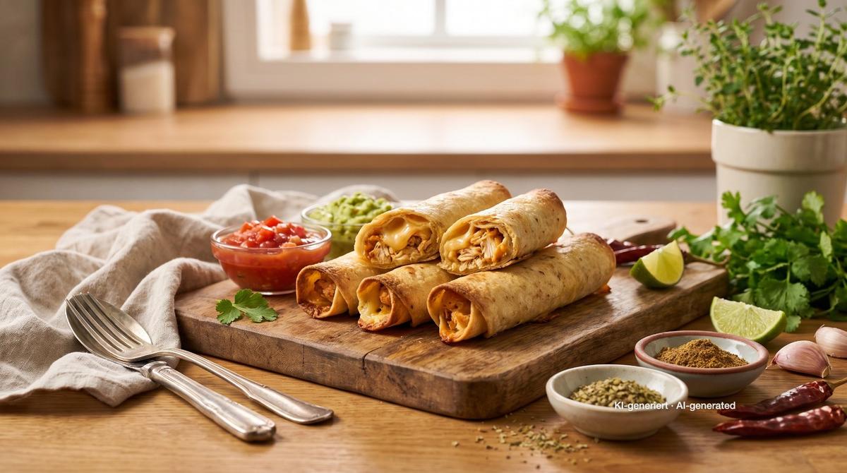 Knusprige Ofen-Taquitos – Rezept und Bild mit KI erstellt, redaktionell geprüft
