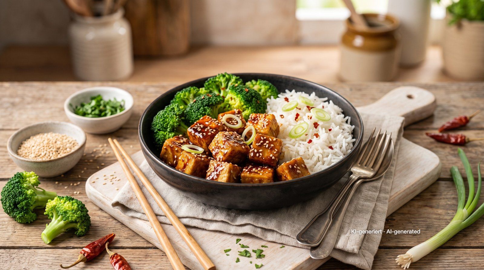 Krokante sesamtofu met broccoli