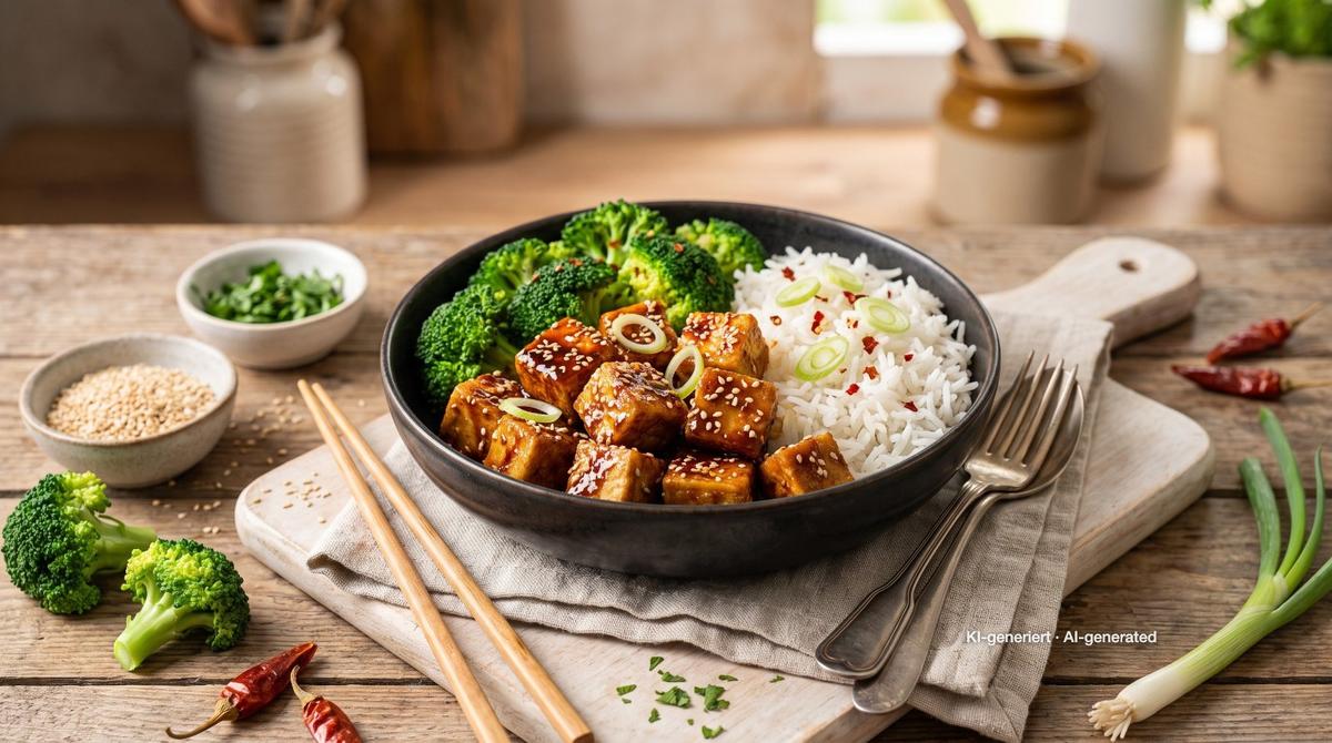 Krokante sesamtofu met broccoli – Recept en afbeelding gemaakt met AI, redactioneel gecontroleerd
