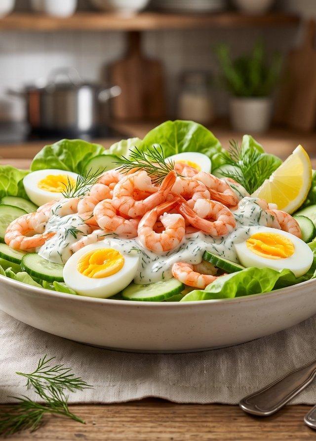 Salade de crevettes grises aux œufs