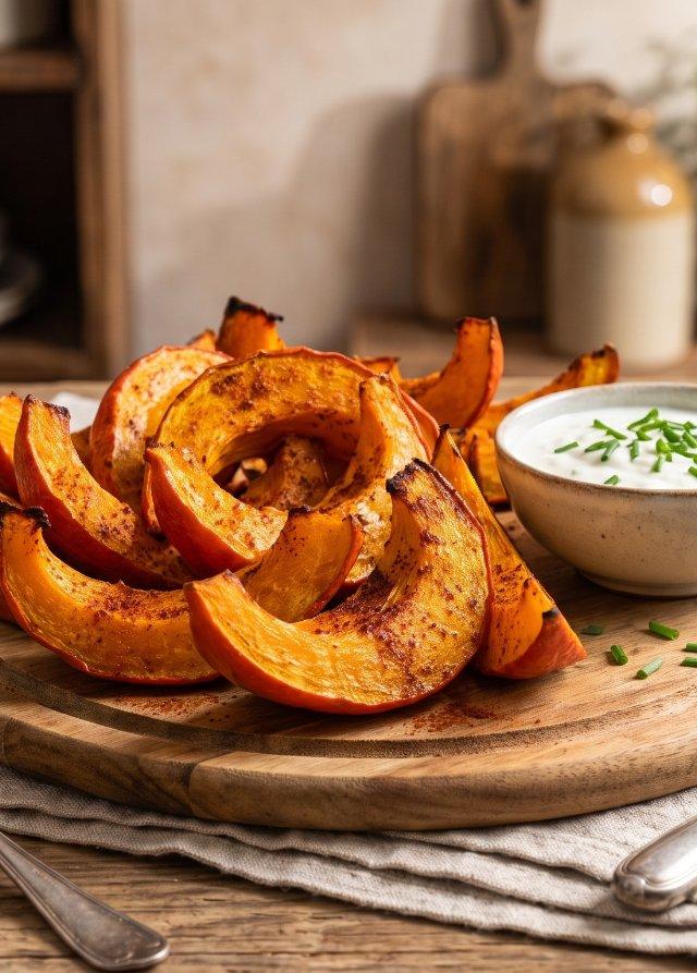 Kürbis-Pommes mit Joghurt-Dip