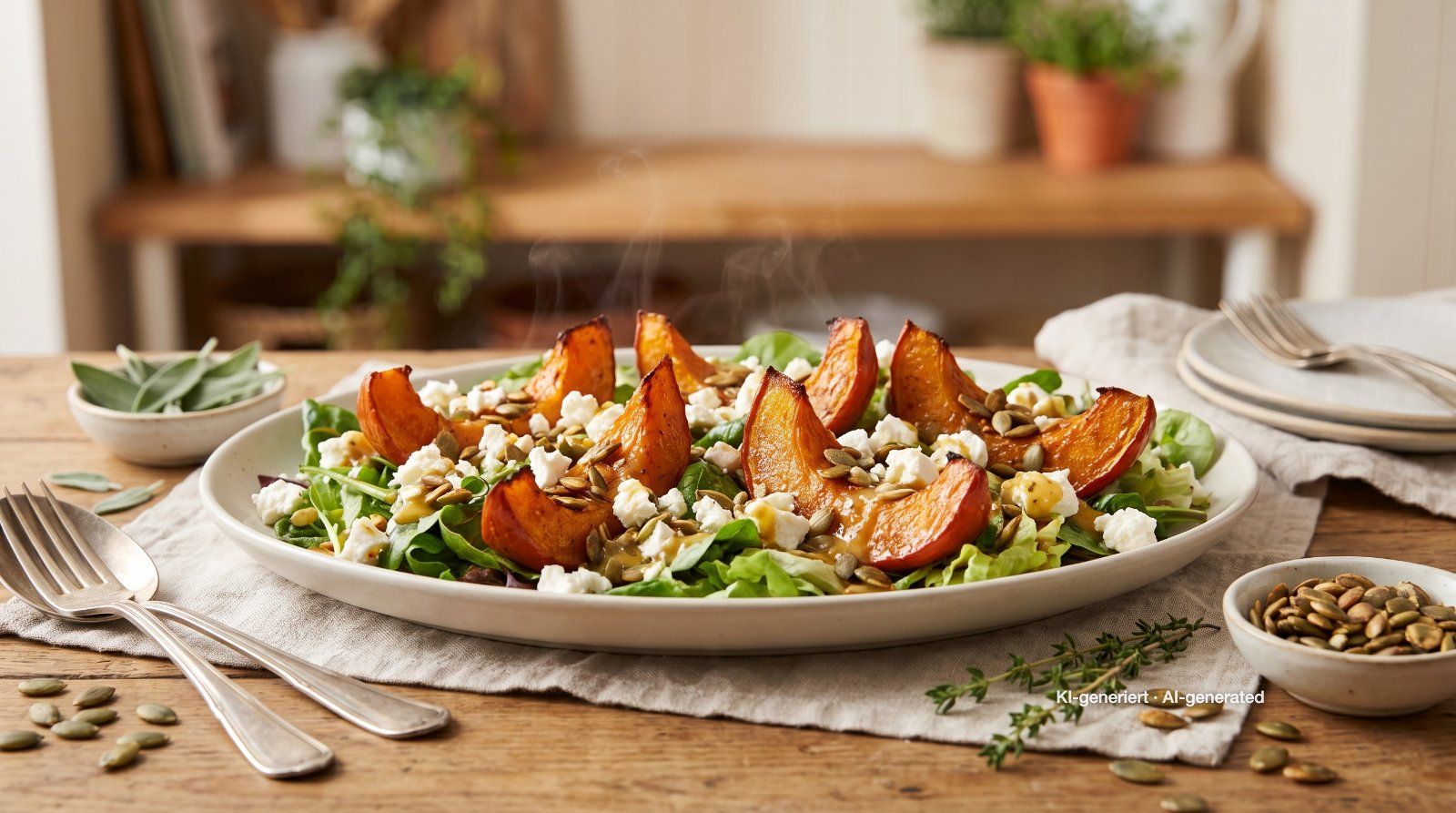 Lauwarmer Ofenkürbis-Feta-Salat