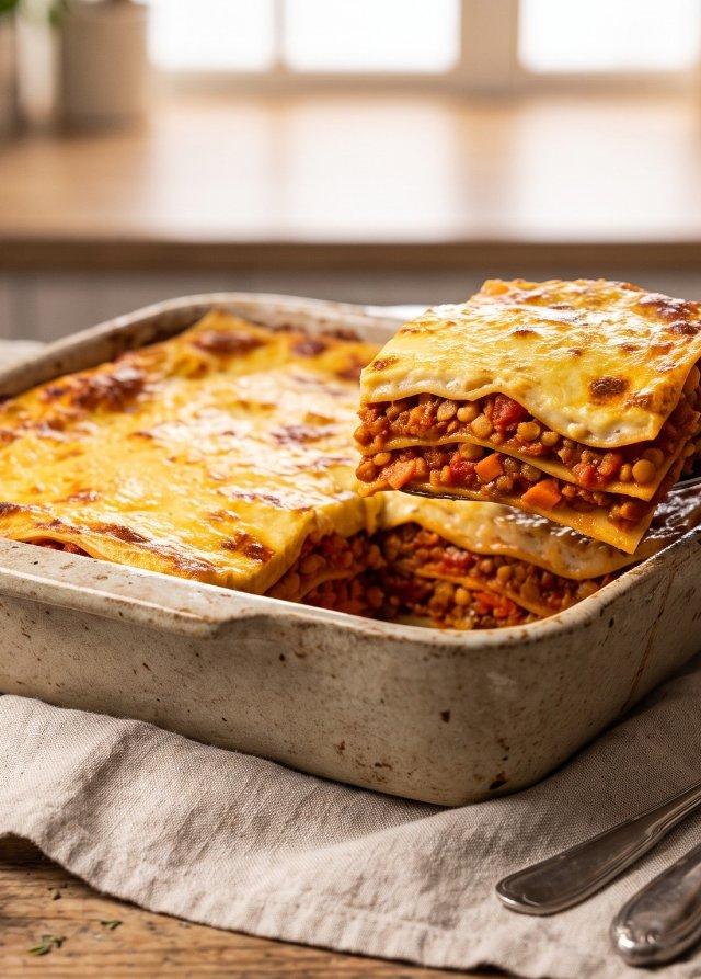 Lentil Bolognese Lasagna