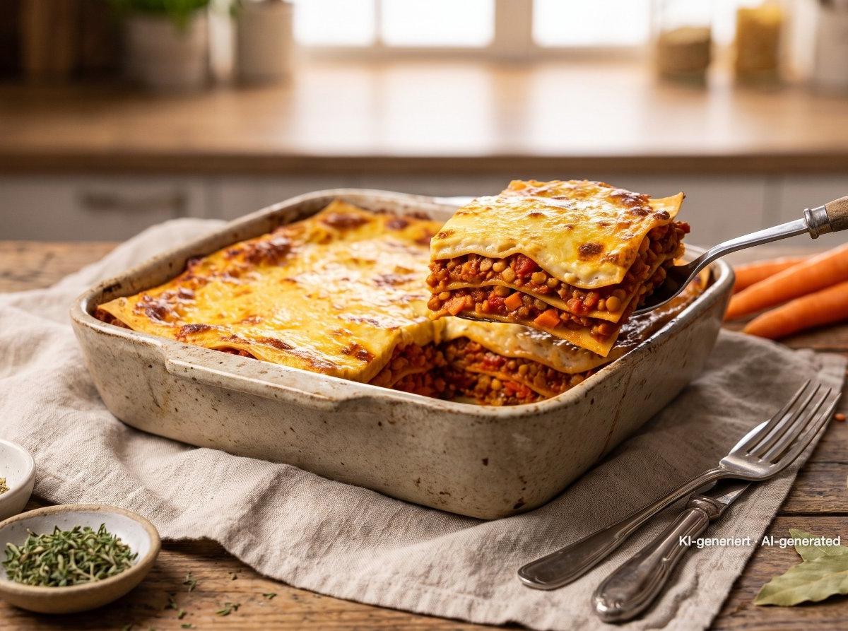 Lentil Bolognese Lasagna