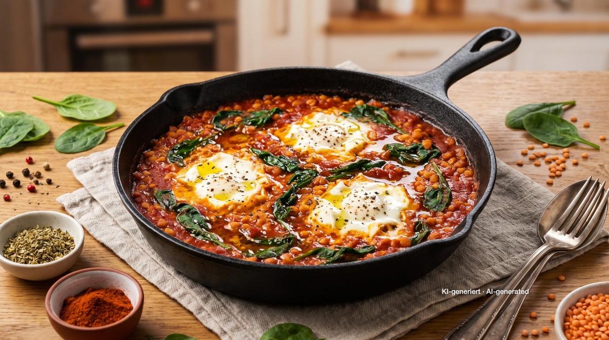 Pangerecht met linzen en feta – Recept en afbeelding gemaakt met AI, redactioneel gecontroleerd