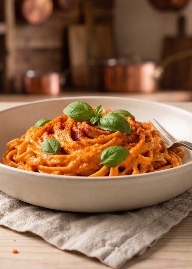 Linsennudeln mit Paprika-Rahm