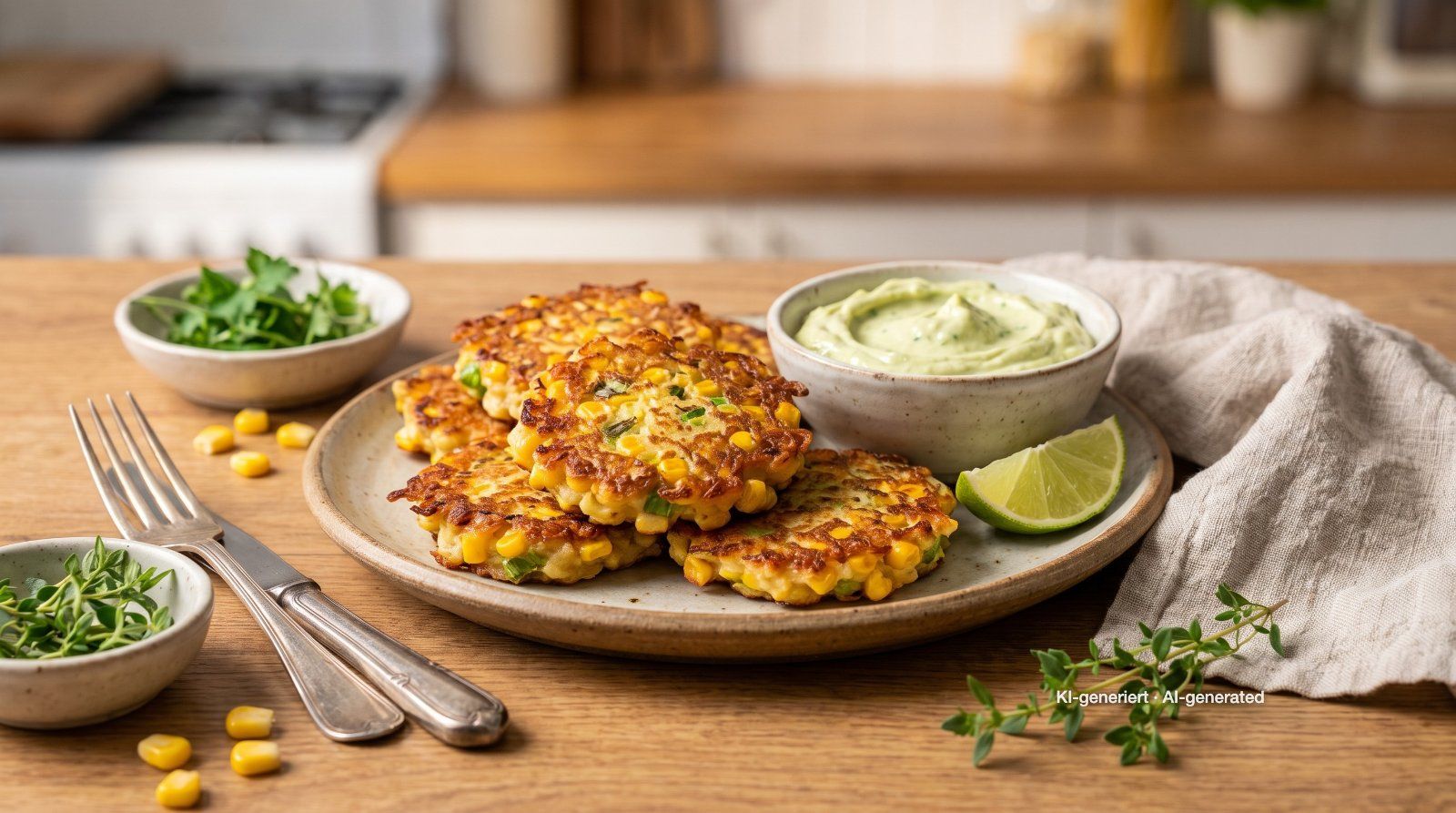 Sweetcorn Fritters with Avocado Dip
