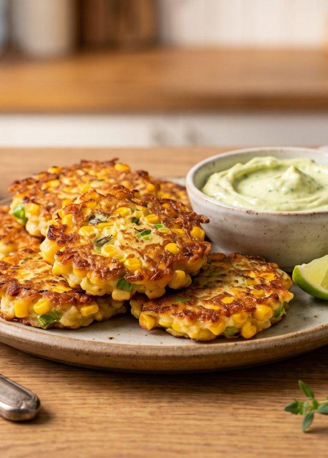 Sweetcorn Fritters with Avocado Dip