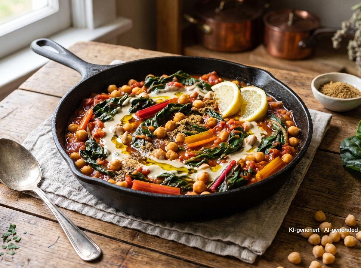 Chard and Chickpea Skillet with Tahini
