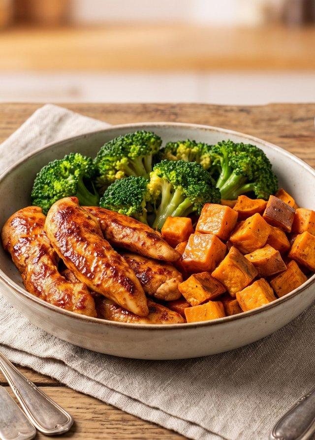 Meal-Prep-Bowl: Paprika-Hähnchen mit Süßkartoffel