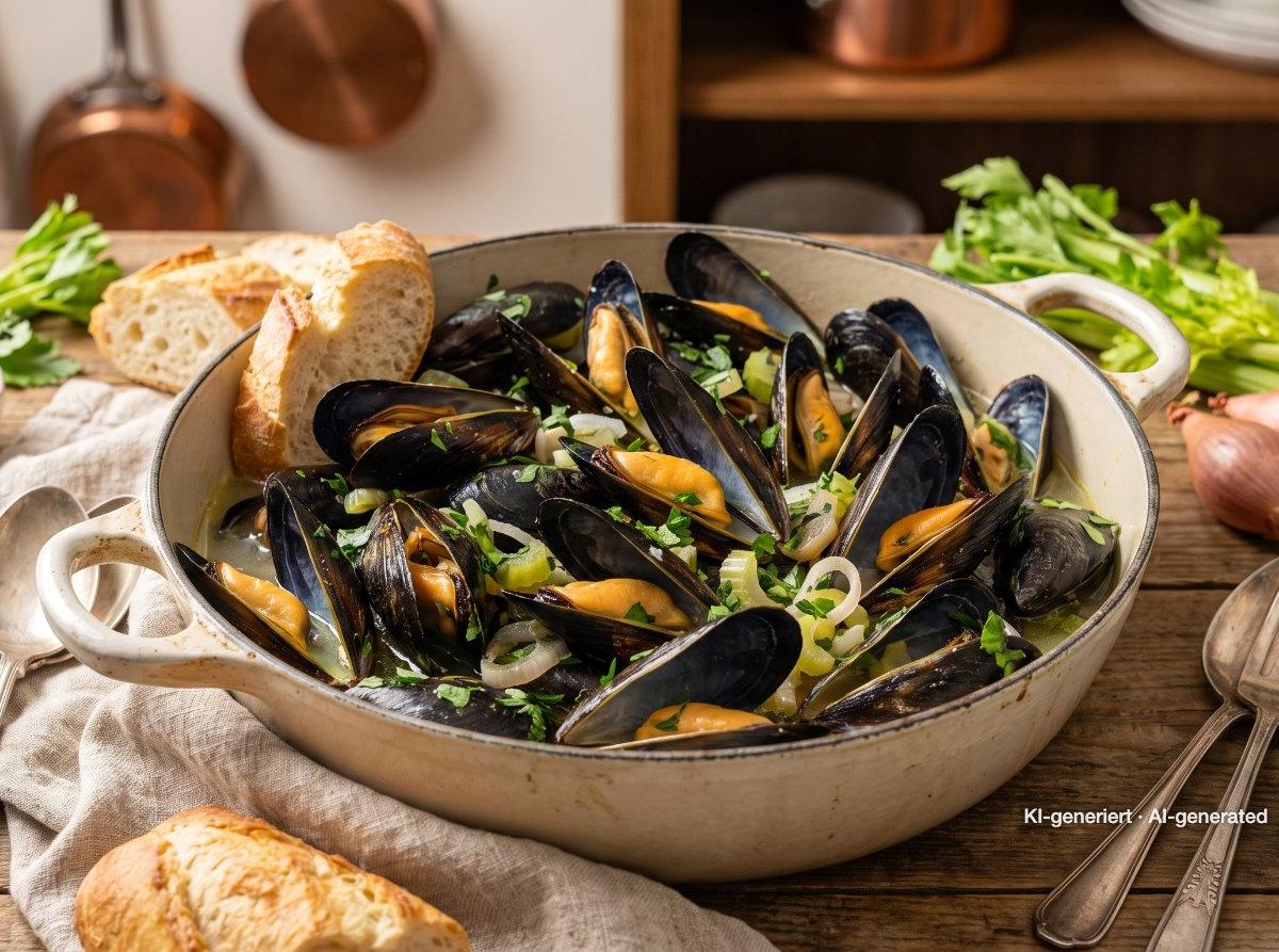 Belgian-Style Mussels in White Wine Broth
