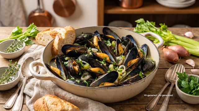 Belgian-Style Mussels in White Wine Broth