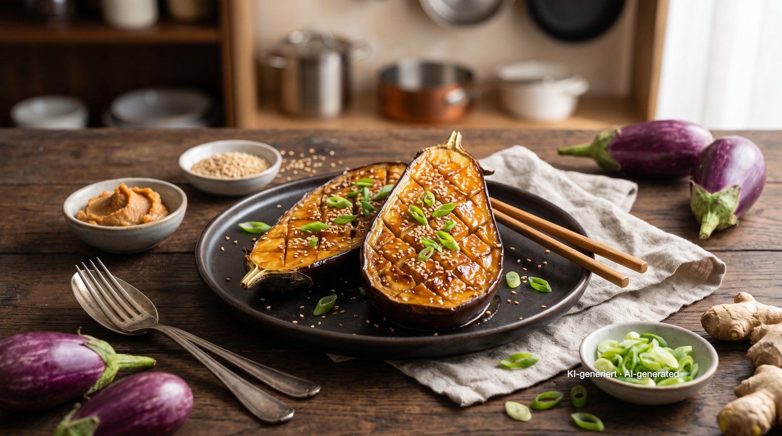 Aubergine met misoglazuur