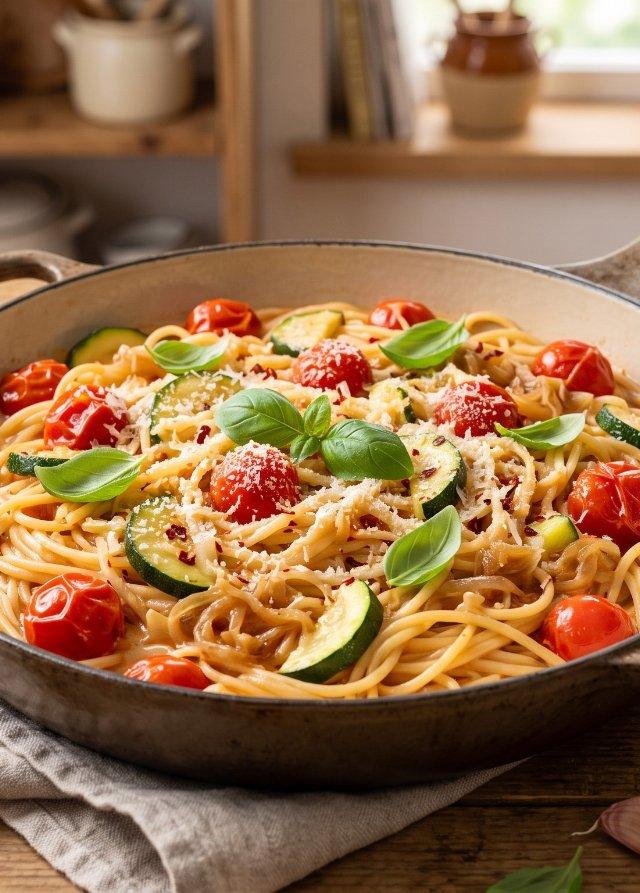 One-Pot-Sommerpasta mit Zucchini und Kirschtomaten