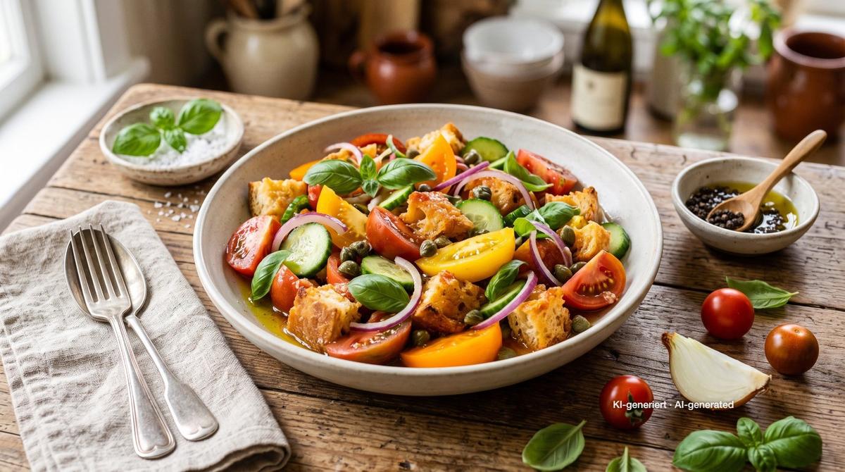 Tuscan Panzanella Bread Salad – Recipe and image AI-created, editorially reviewed