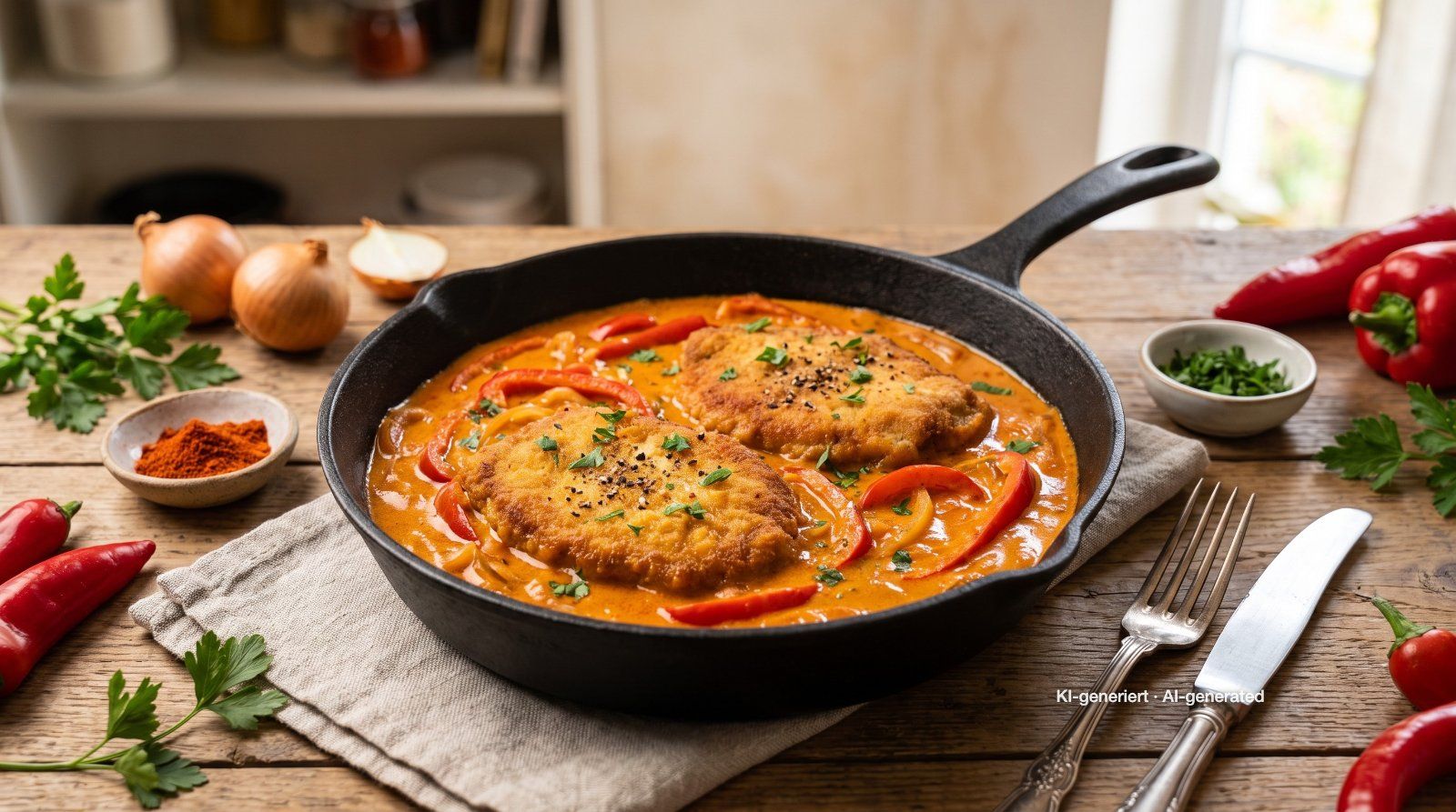 Schnitzel in paprika-roomsaus