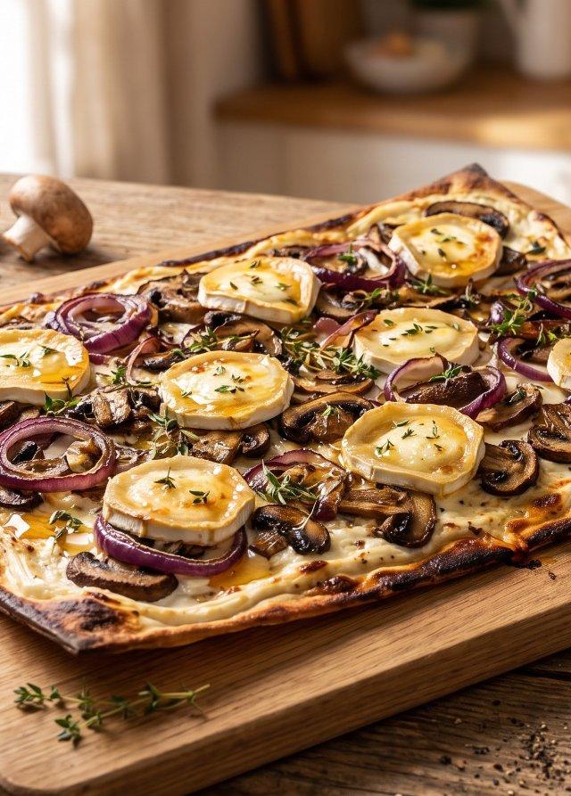 Mushroom Goat Cheese Tarte Flambée