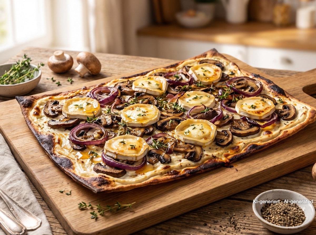 Tarte flambée aux champignons et au chèvre