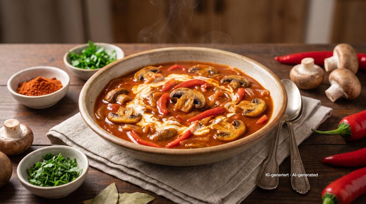 Pilzgulasch – Rezept und Bild mit KI erstellt, redaktionell geprüft