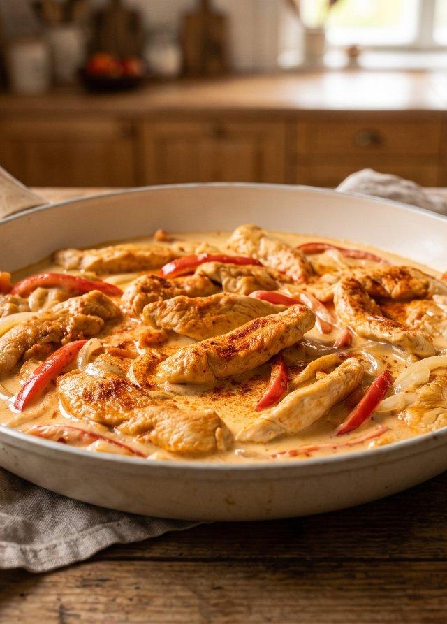 Émincé de dinde à la crème de poivrons