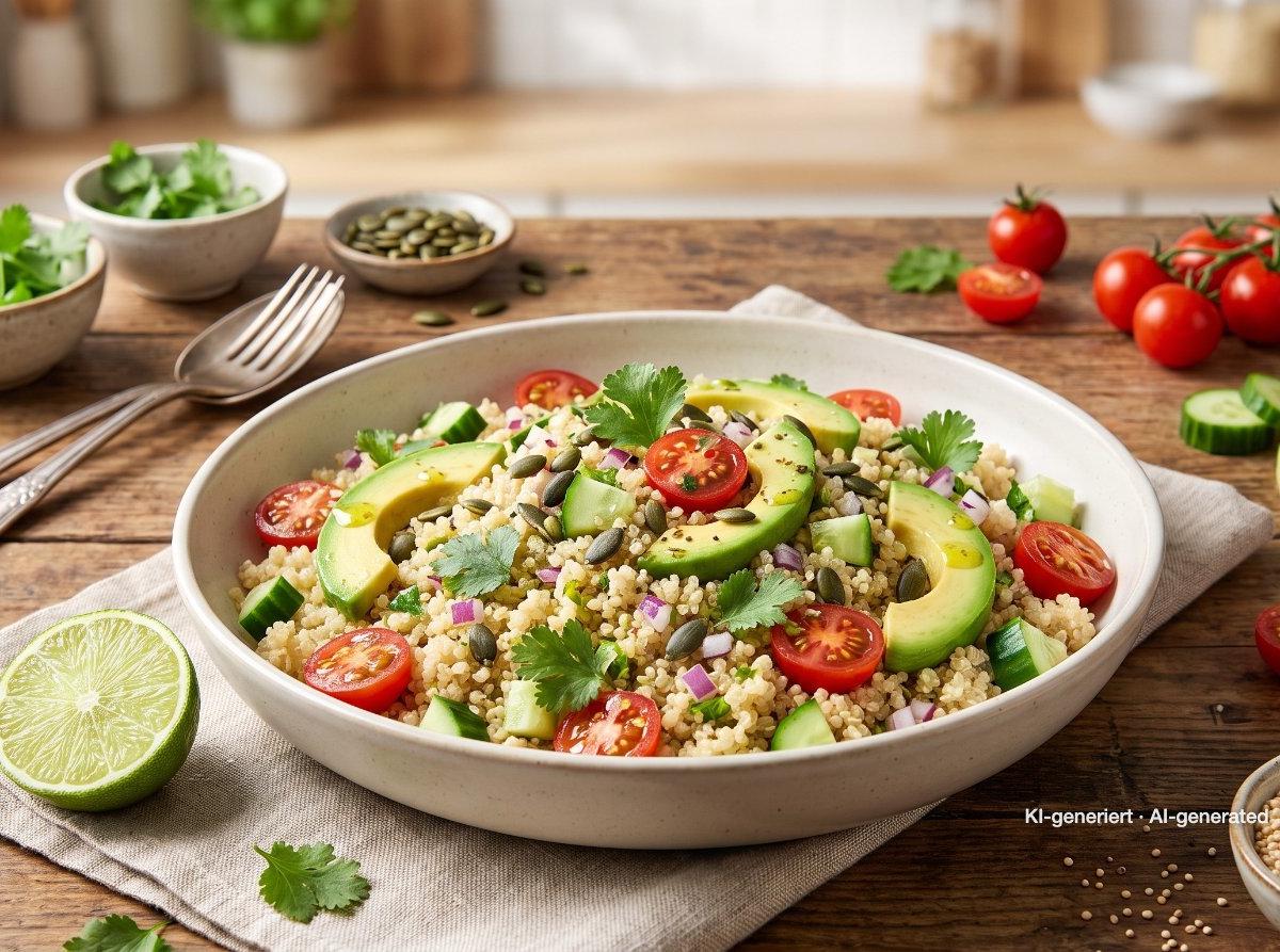 Salade de quinoa et avocat, vinaigrette au citron vert