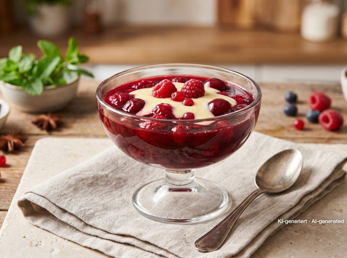Compote de fruits rouges et crème anglaise