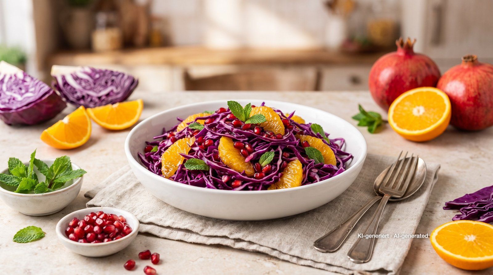 Rauwe rodekoolsalade met sinaasappel