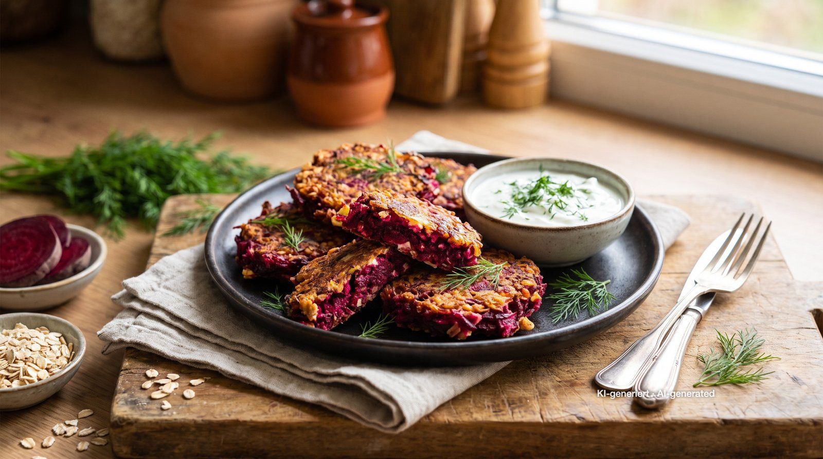 Rote-Bete-Bratlinge mit Joghurt-Dip