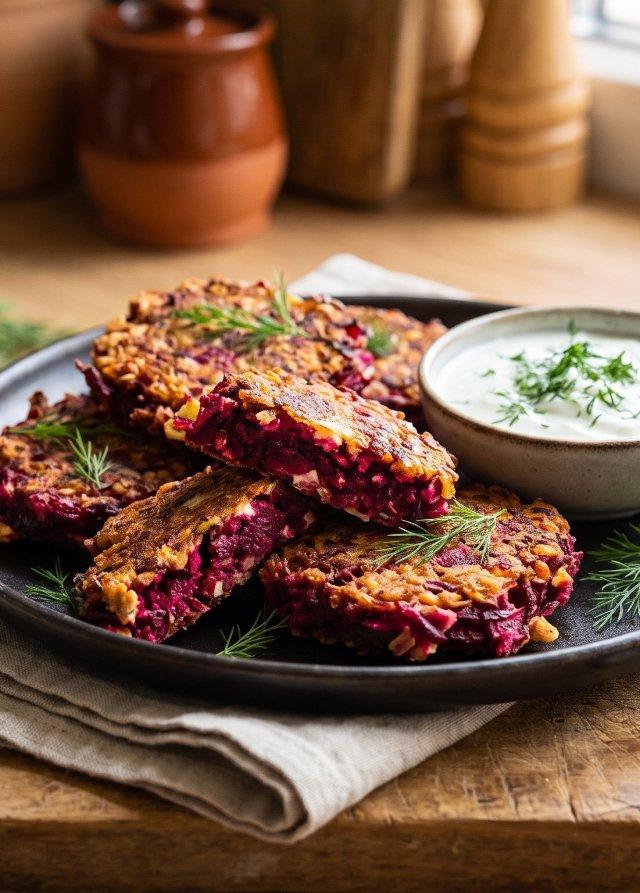 Galettes de betterave et sauce au yaourt