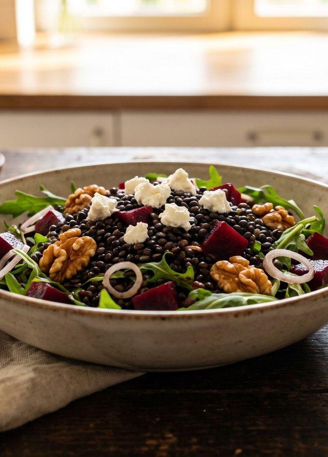 Ensalada de remolacha con lentejas beluga