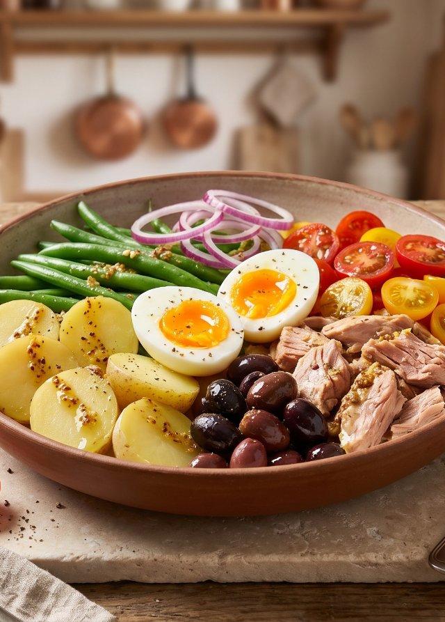 Salade Niçoise con vinagreta de mostaza