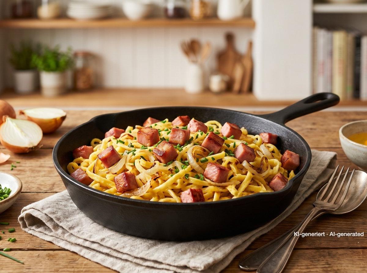 Pâtes sautées au jambon et à l'œuf