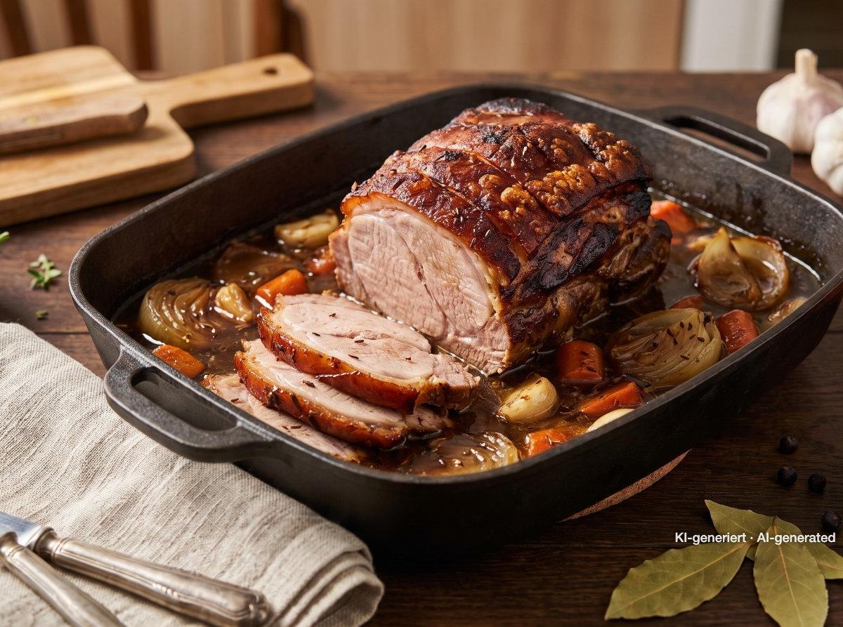 Rôti de porc bavarois, sauce à la bière brune