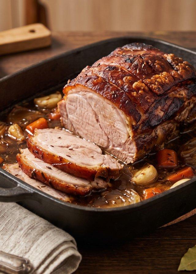 Rôti de porc bavarois, sauce à la bière brune