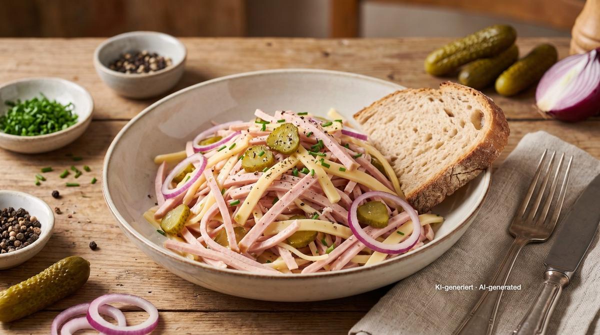 Swiss Sausage Cheese Salad – Recipe and image AI-created, editorially reviewed