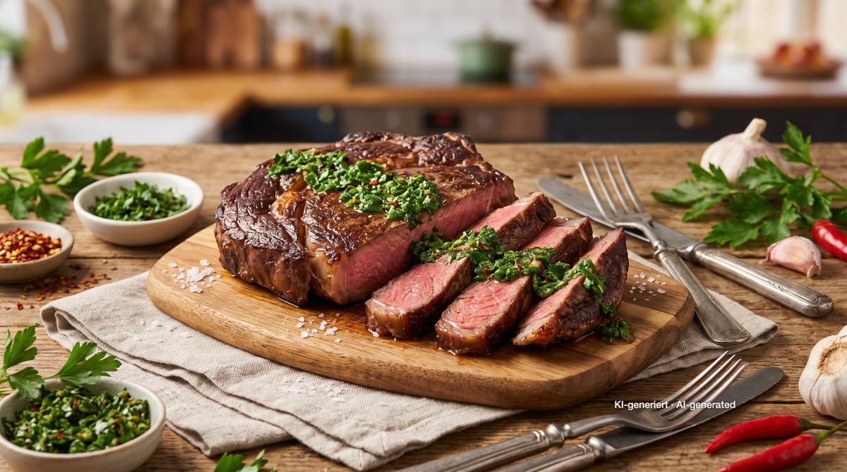Steak mit Chimichurri – Rezept und Bild mit KI erstellt, redaktionell geprüft