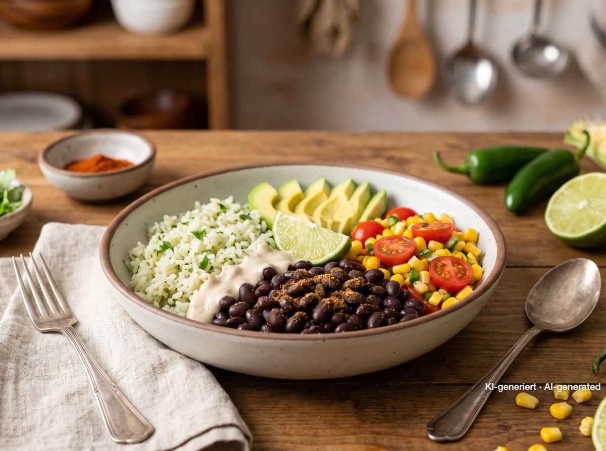 Burrito bowl végétalien aux haricots noirs