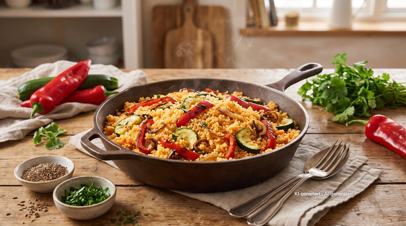 Warmer Gemüse-Couscous aus einer Pfanne