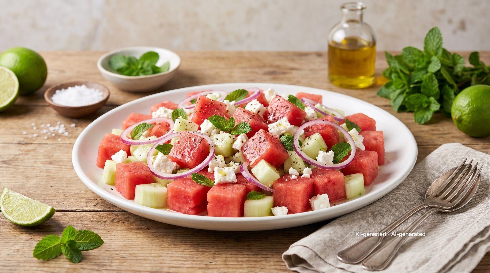 Wassermelonen-Feta-Salat mit Minze und Limette