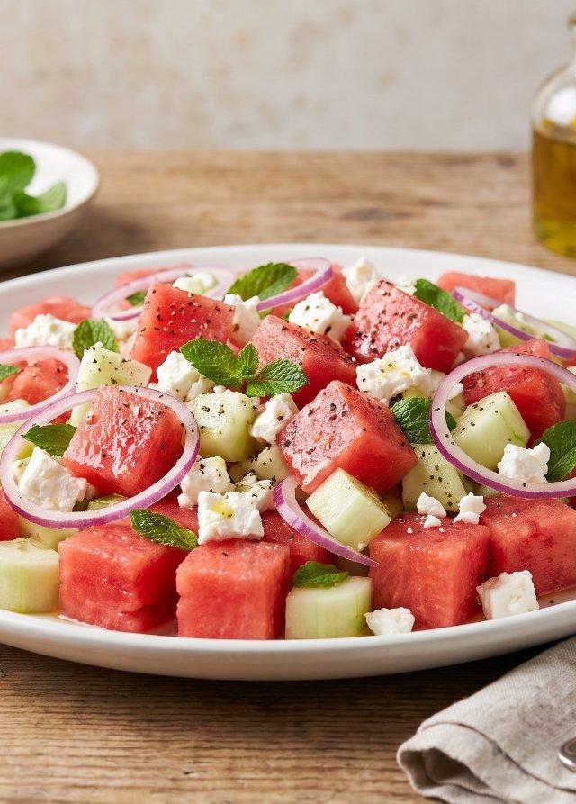 Wassermelonen-Feta-Salat mit Minze und Limette