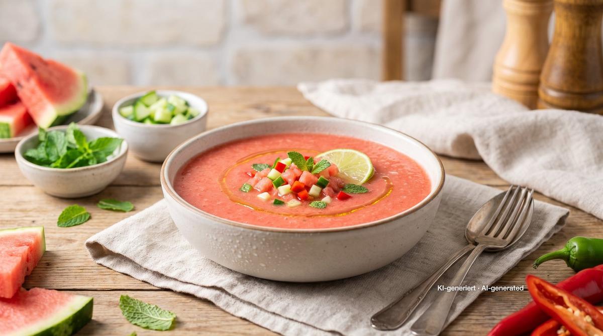 Gazpacho Semangka – Resep dan gambar dibuat dengan AI, telah diperiksa oleh tim redaksi