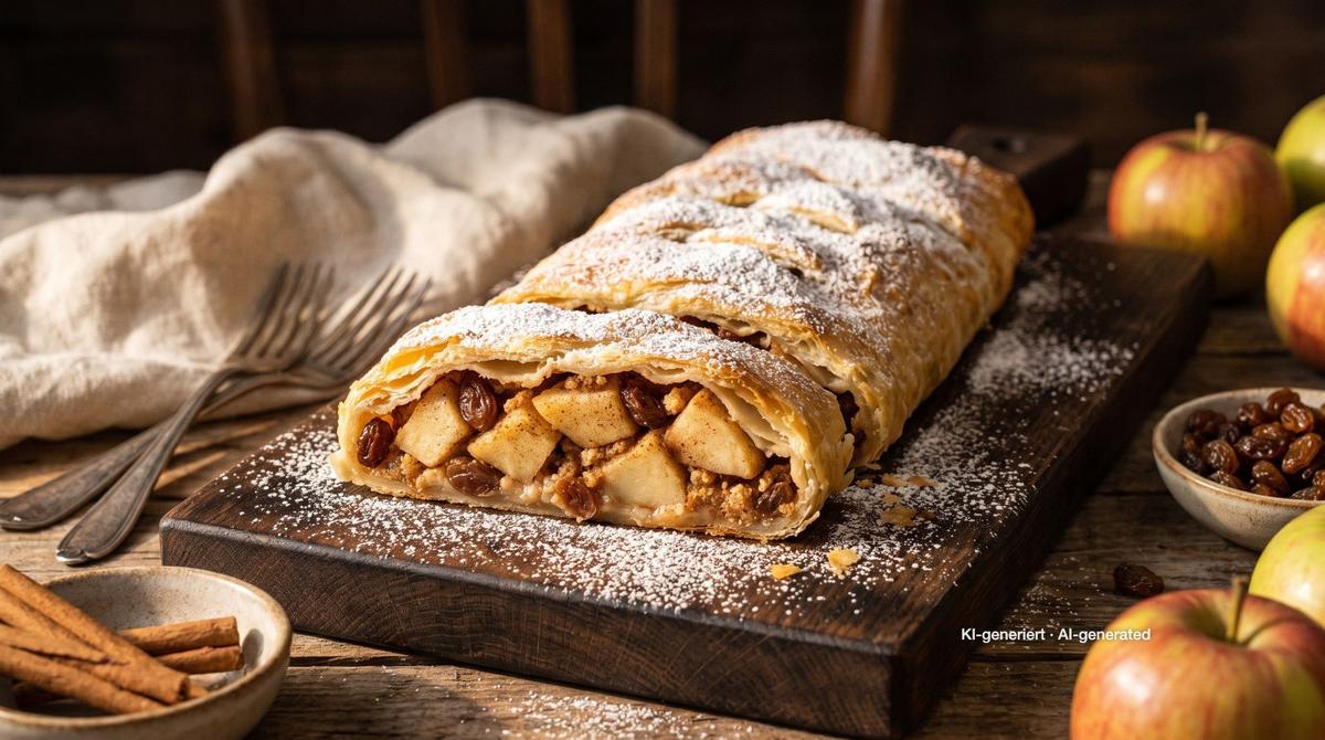 Weense appelstrudel – Recept en afbeelding gemaakt met AI, redactioneel gecontroleerd