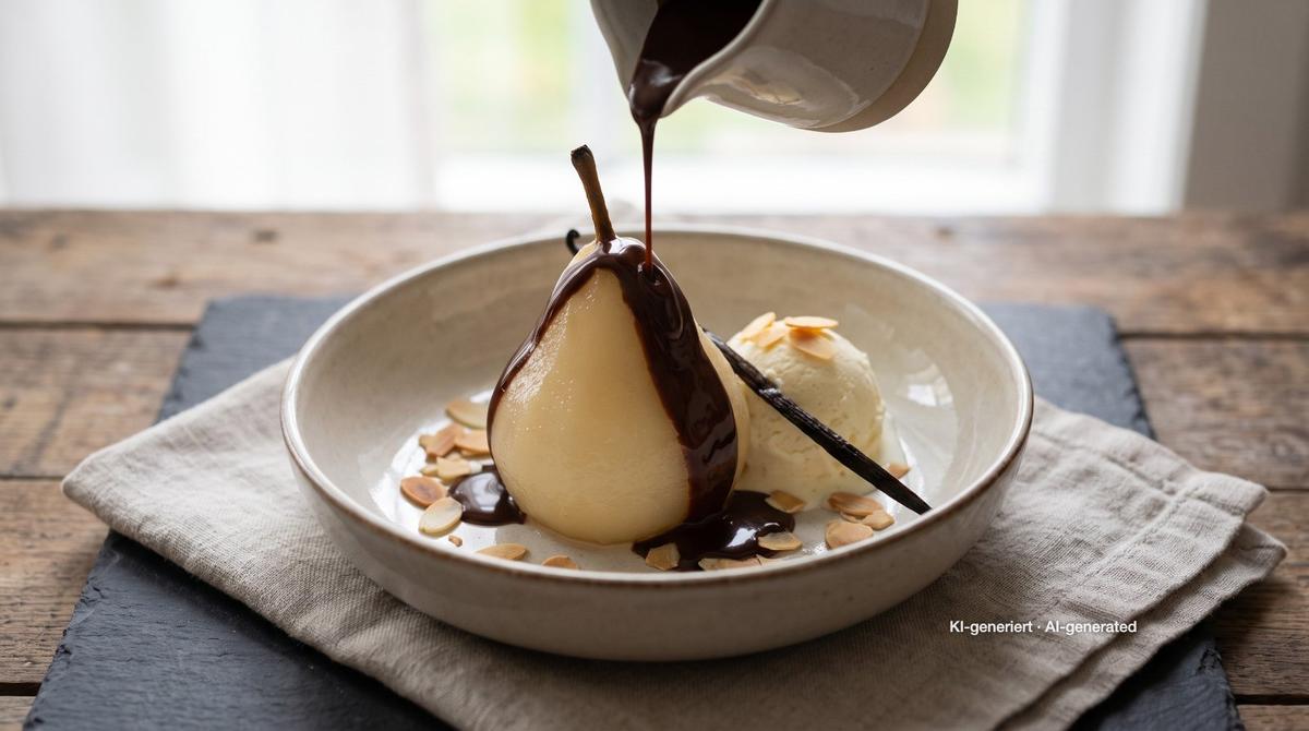 Poire belle Hélène – Recept en afbeelding gemaakt met AI, redactioneel gecontroleerd