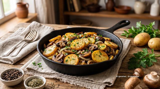 Gebakken aardappeltjes met champignons