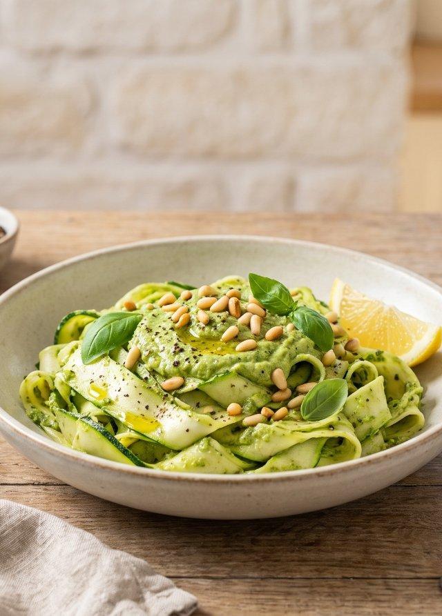 Spaghettis de courgette au pesto d'avocat